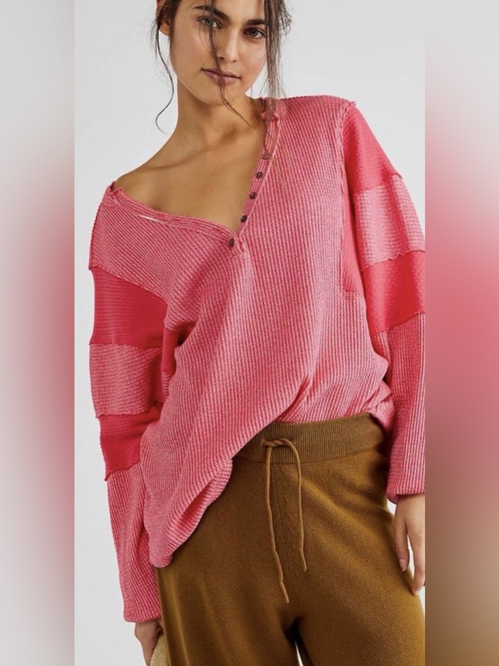 We The Free by Free People Callisto Henley in Hot Berry - Oversized.